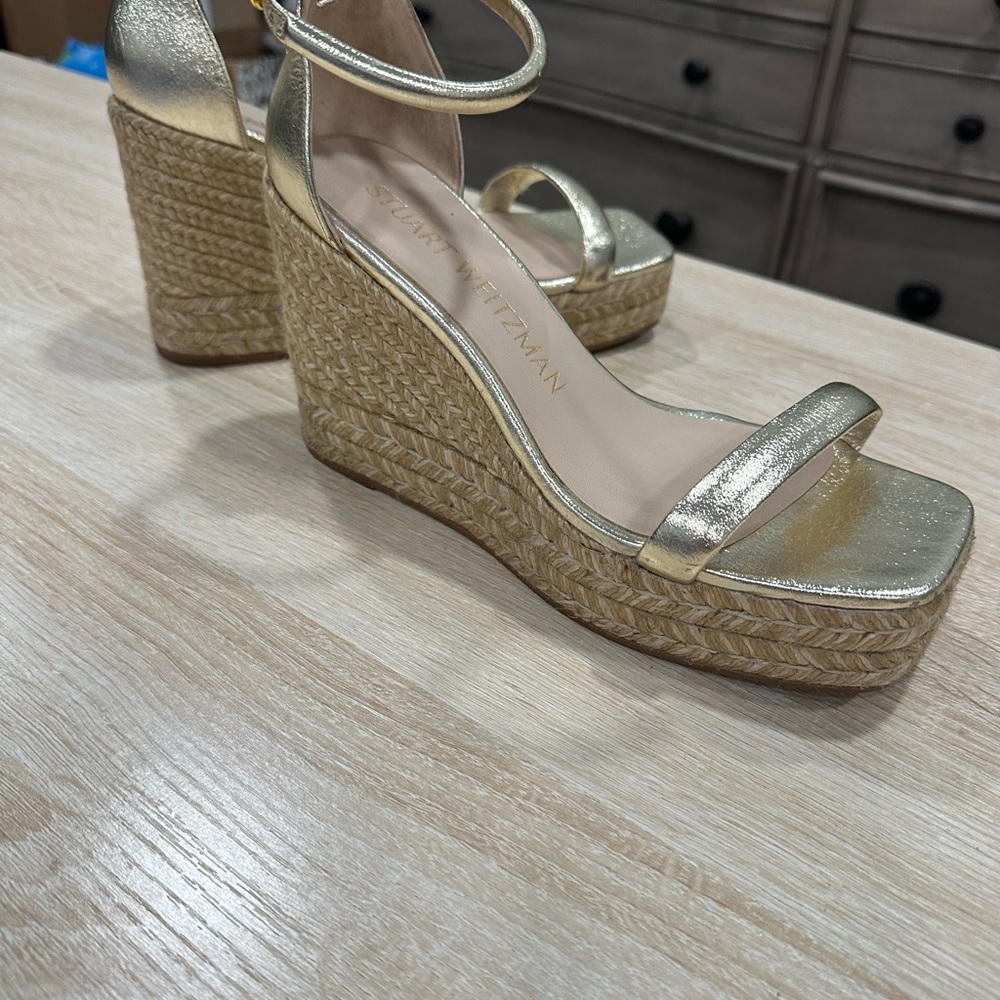 Stuart Weitzman Gold Wedge Sandals - Picture 16 of 16